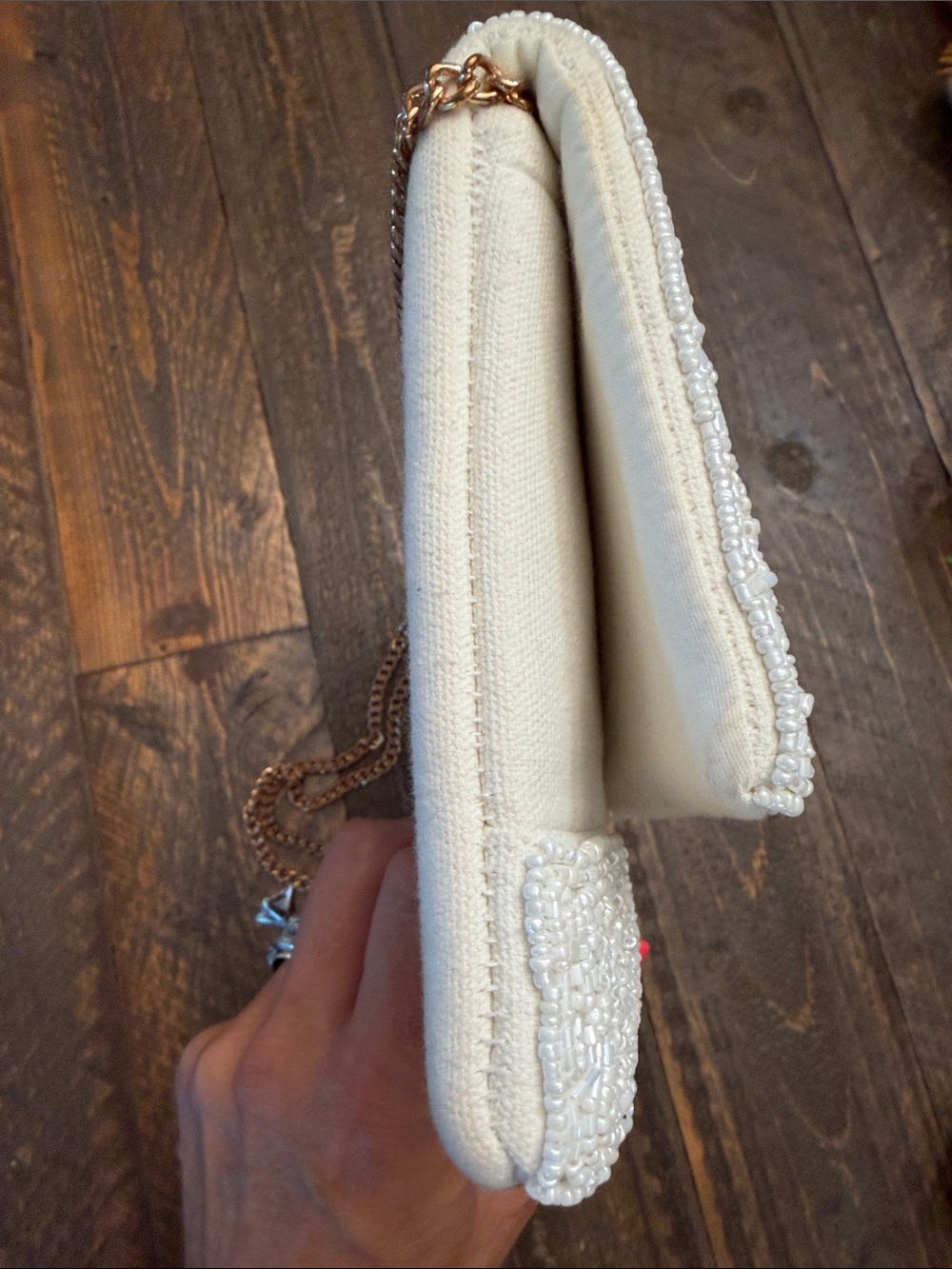 Shirdee Beaded Bride Clutch Crossbody Envelope Bag White Gold Glass Bead India - Picture 13 of 13